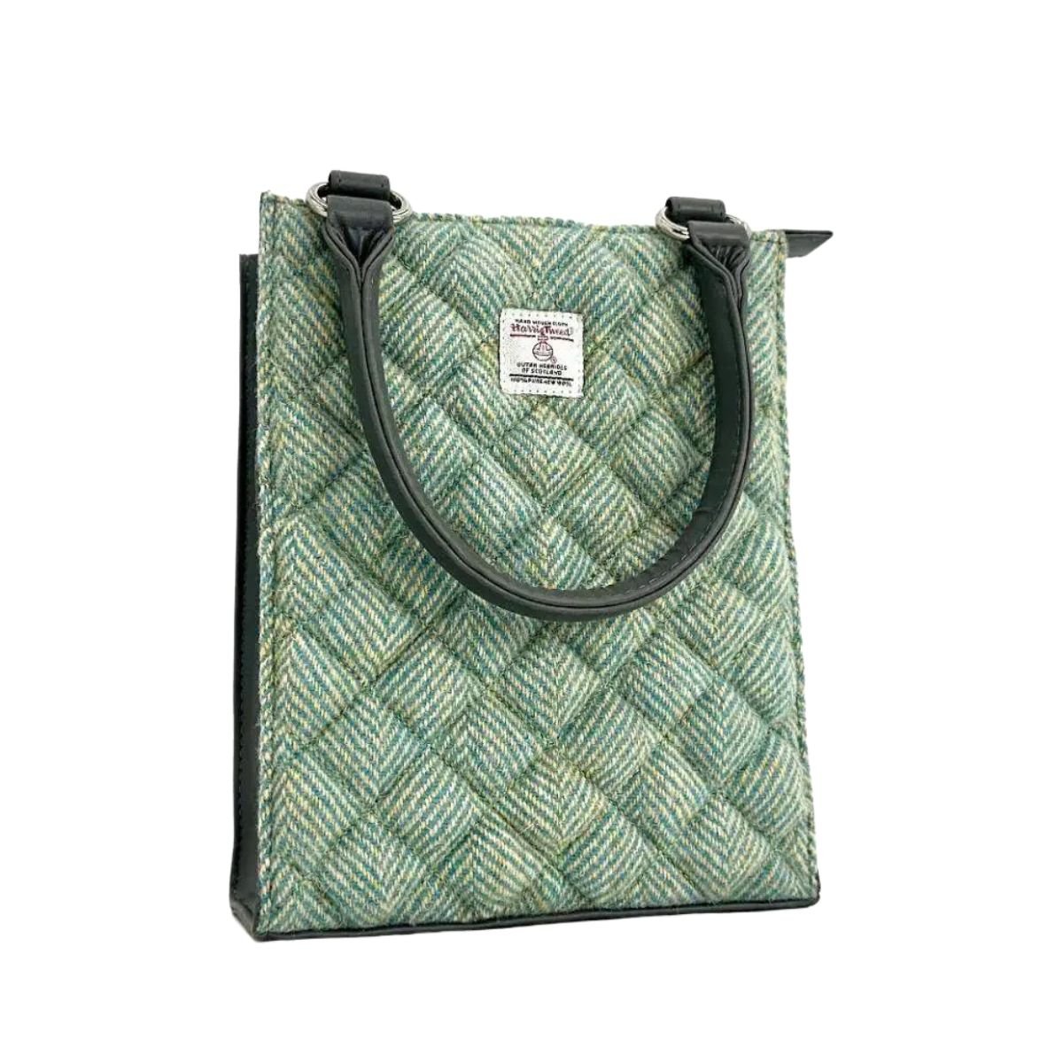 Harris Tweed Quilted Tote Bag - Turquoise Herringbone