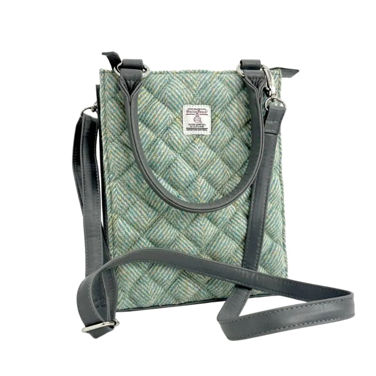 Harris Tweed Quilted Tote Bag - Turquoise Herringbone