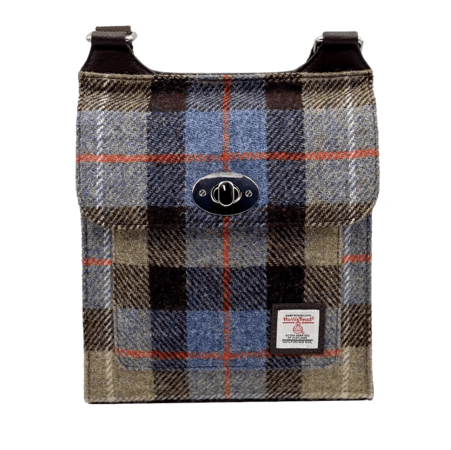 Harris Tweed Satchel Bag - Blue and Brown Plaid - The Celtic Gift Store - Handbags