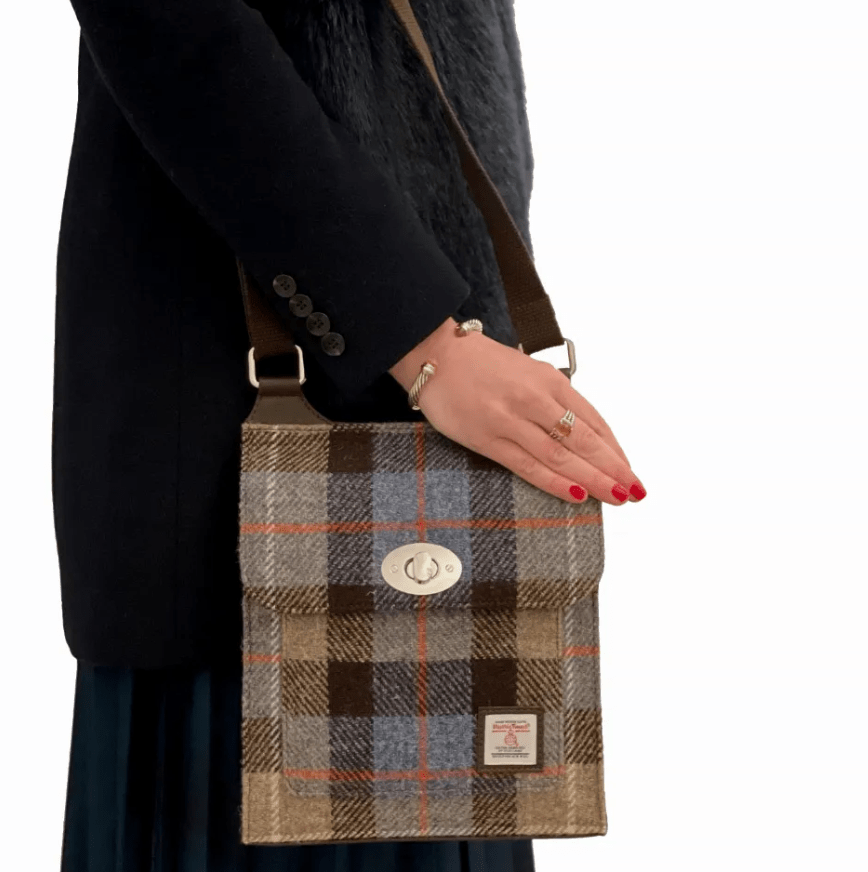 Harris Tweed Satchel Bag - Blue and Brown Plaid - The Celtic Gift Store - Handbags