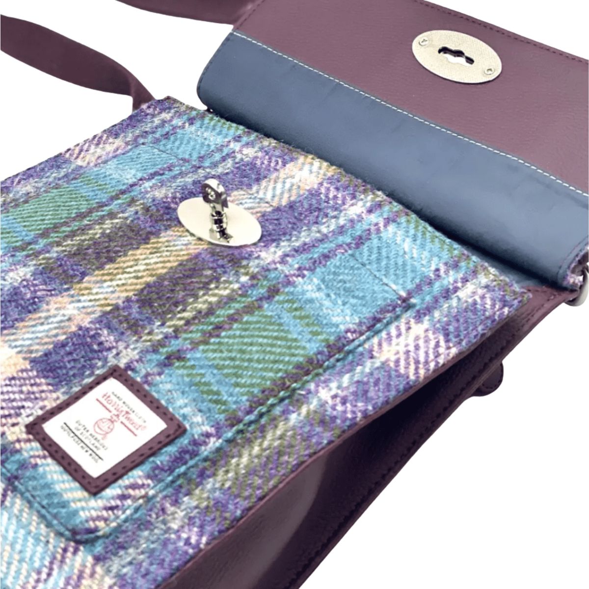 Harris Tweed Satchel Bag - Green and Purple Plaid