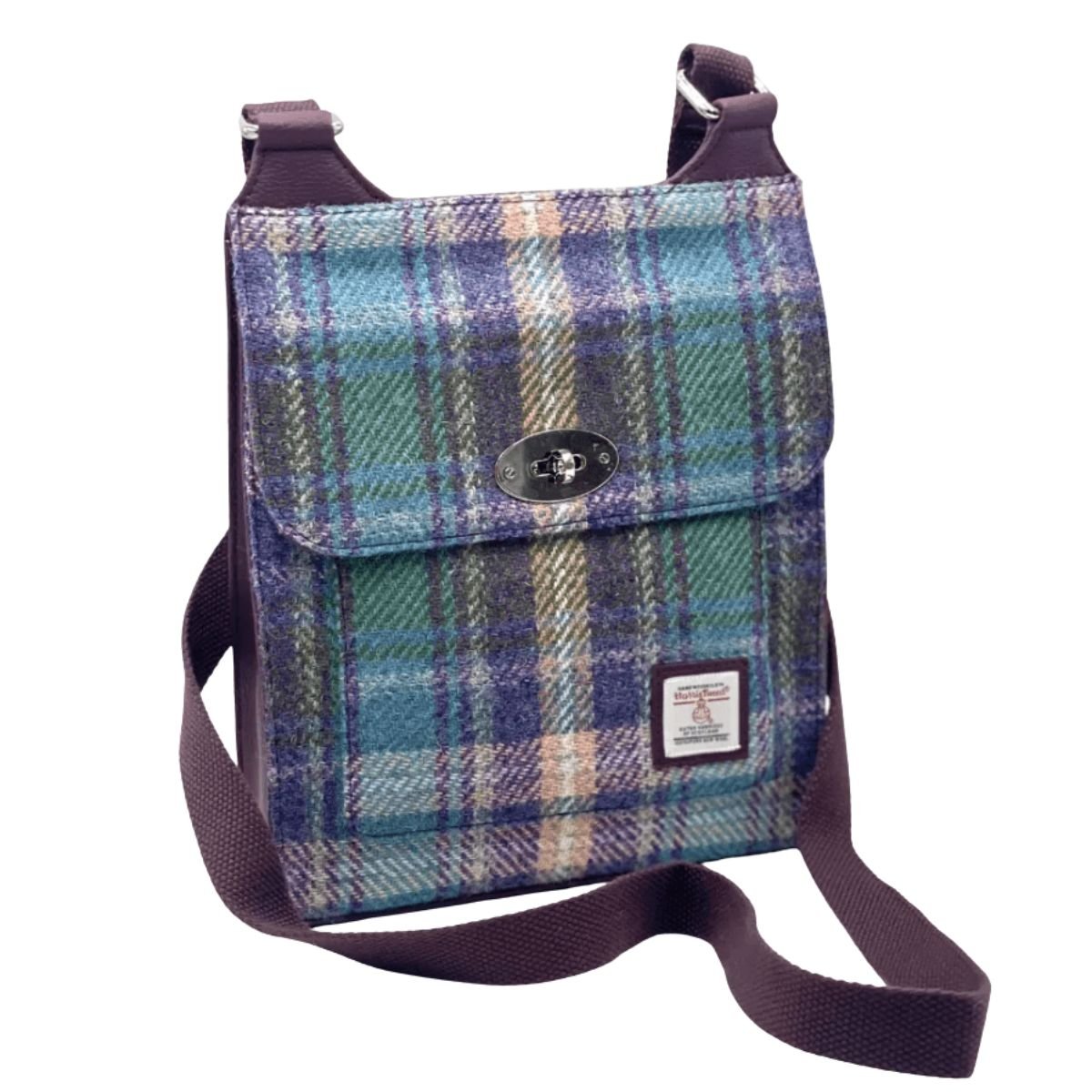Harris Tweed Satchel Bag - Green and Purple Plaid