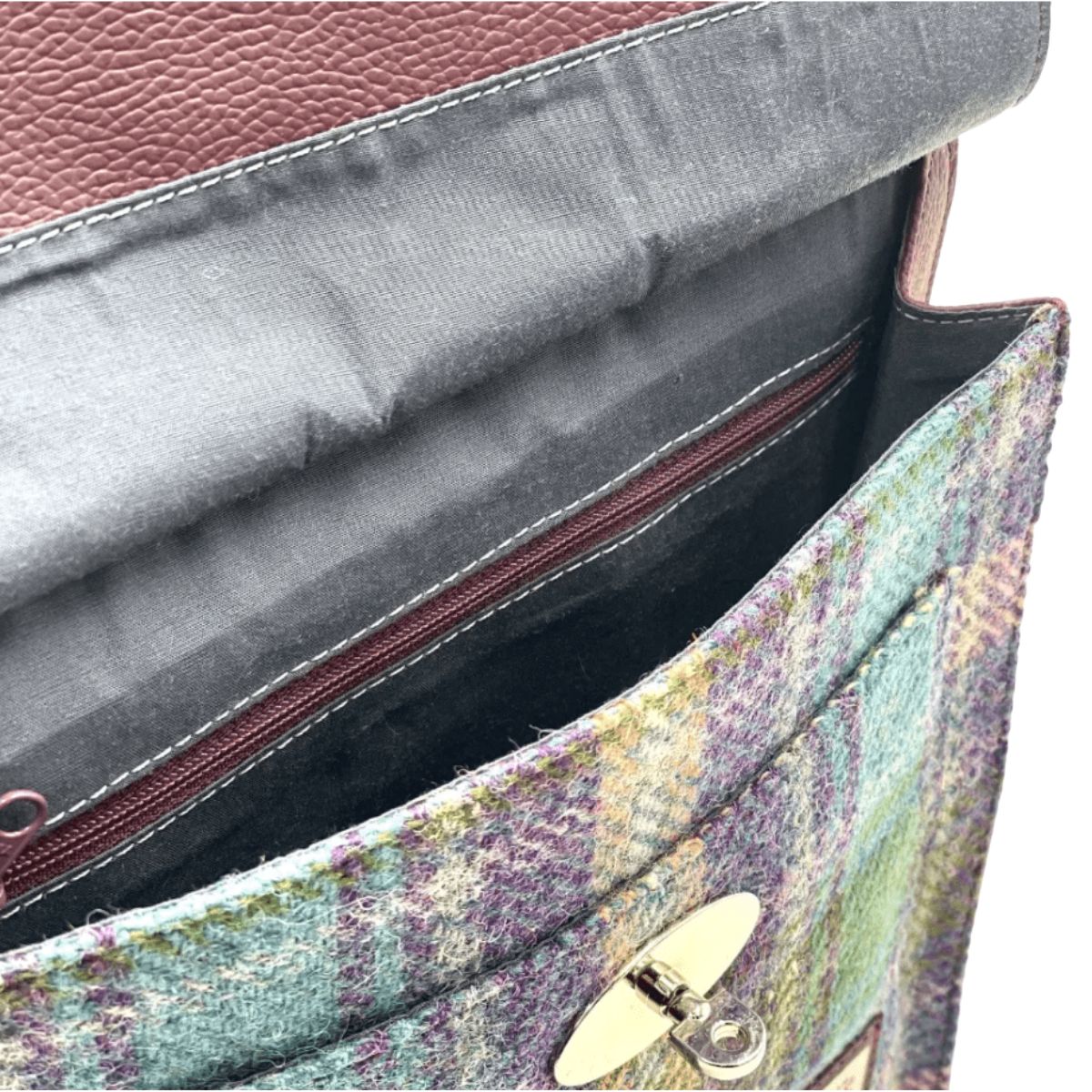 Harris Tweed Satchel Bag - Green and Purple Plaid