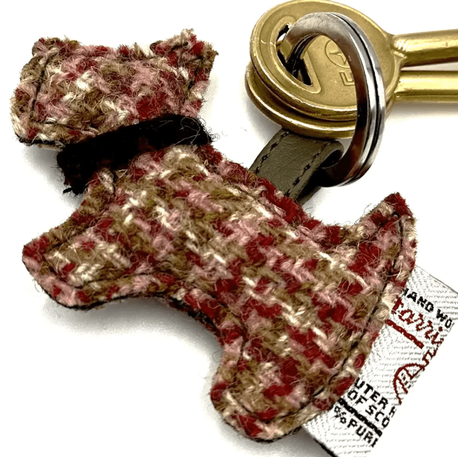 Harris Tweed Scottie Dog Keyring - Pink and Blue Tartan - The Celtic Gift Store - Gift