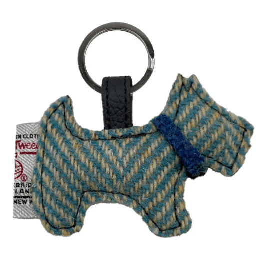 Harris Tweed Scottie Dog Keyring - Turquoise Herringbone - The Celtic Gift Store - Gift