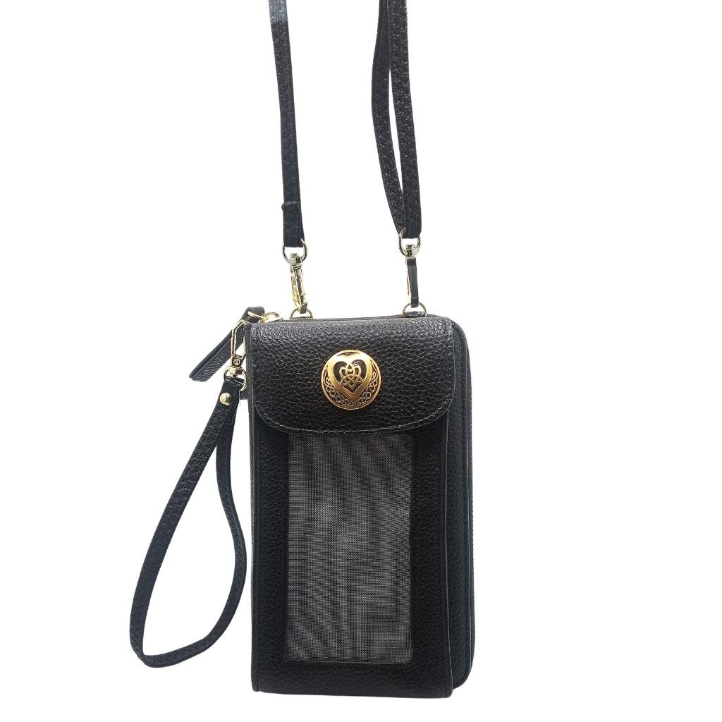 Heart Trinity Cell Phone Wristlet/Crossbody Bag- Black