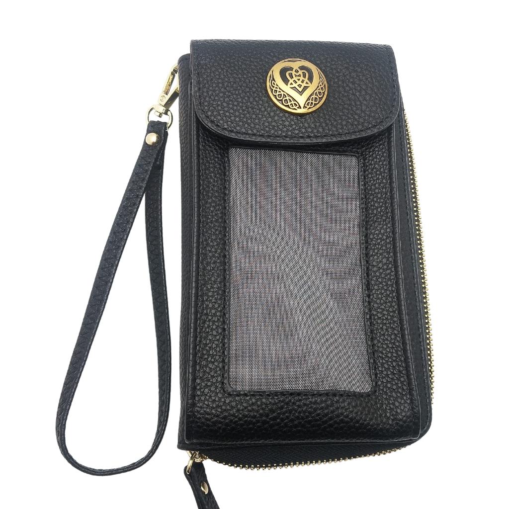 Heart Trinity Cell Phone Wristlet/Crossbody Bag- Black