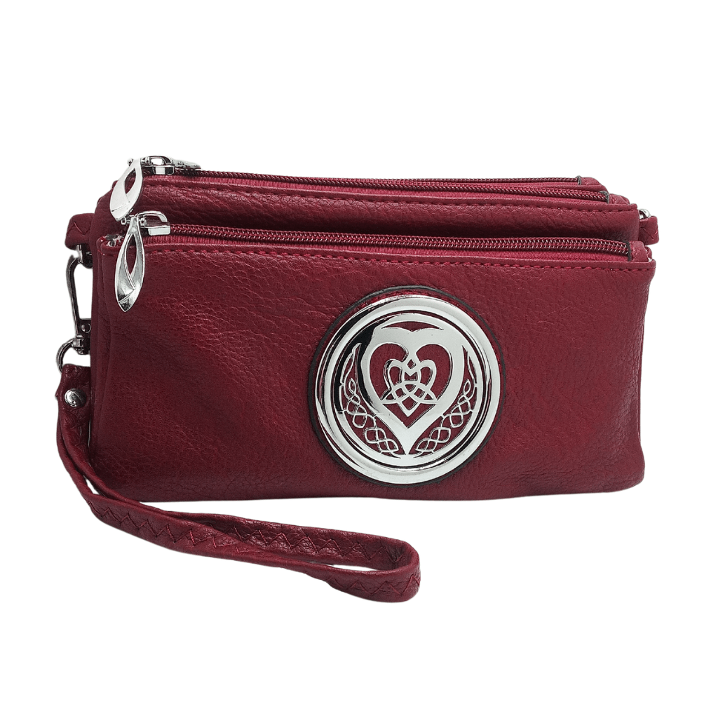 Heart Trinity Tri Zip Pocket Bag- Red