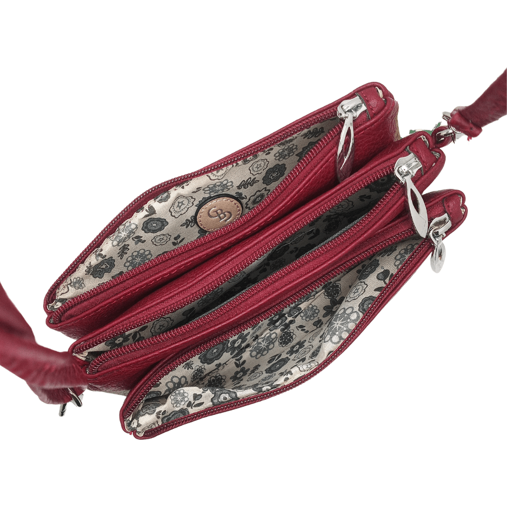 Heart Trinity Tri Zip Pocket Bag- Red