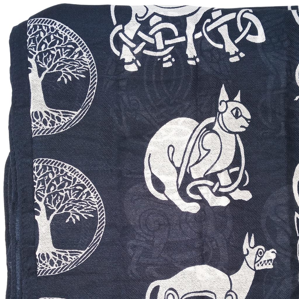 Irish Celtic Symbols Scarf - Navy/White