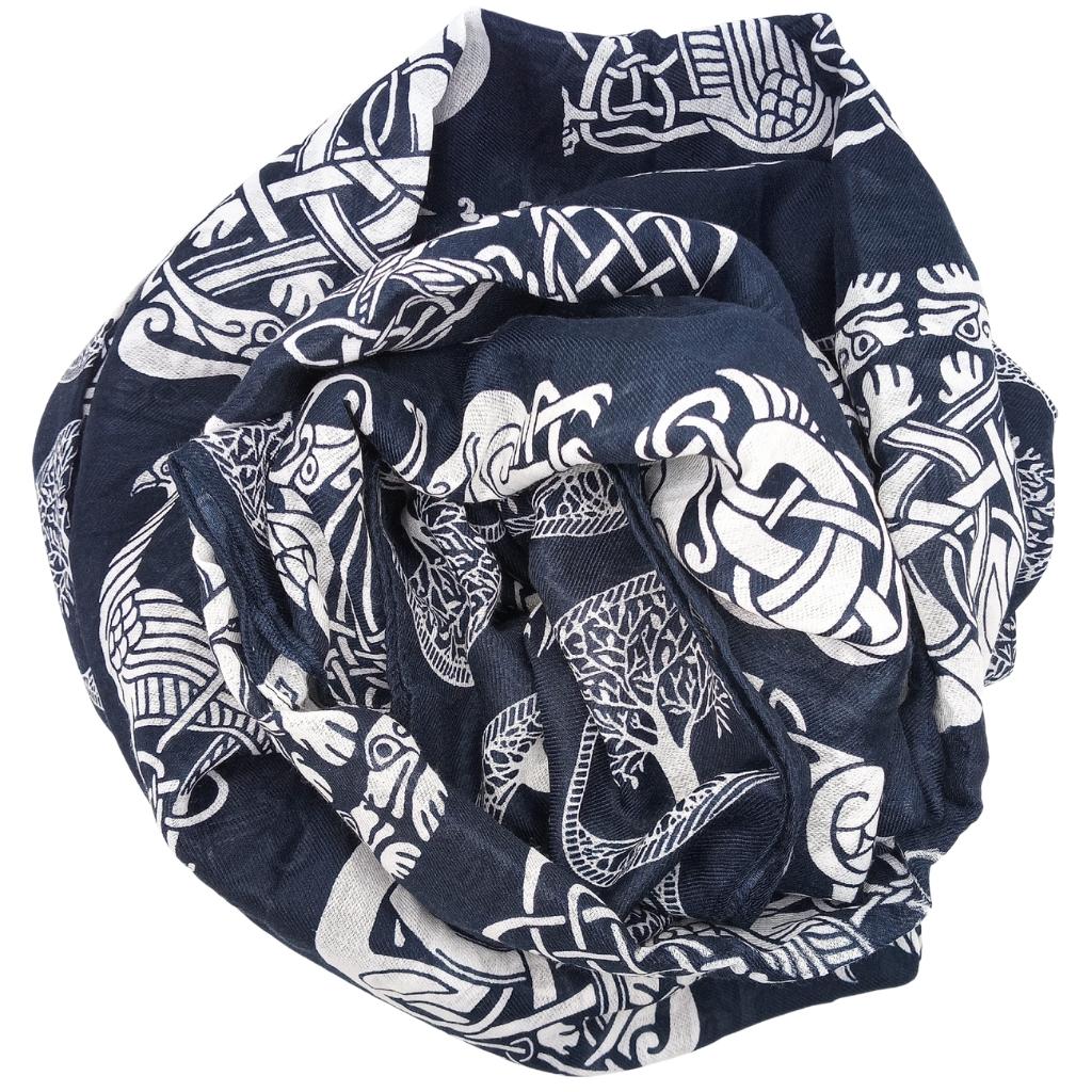 Irish Celtic Symbols Scarf - Navy/White