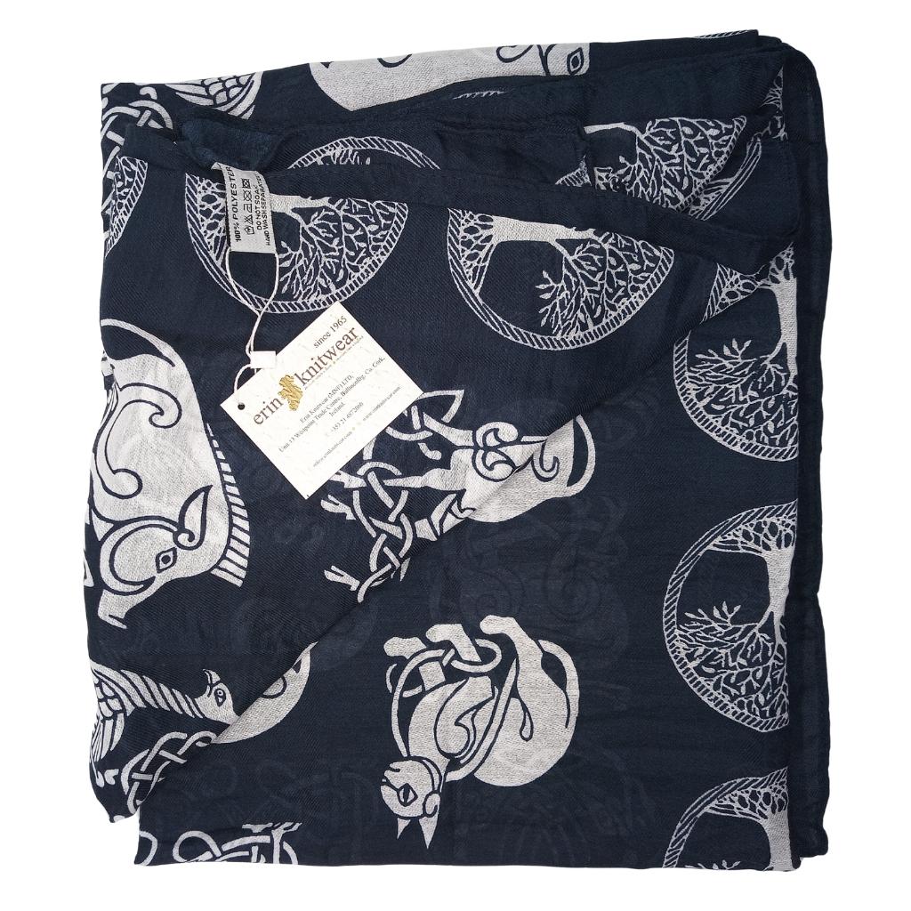 Irish Celtic Symbols Scarf - Navy/White