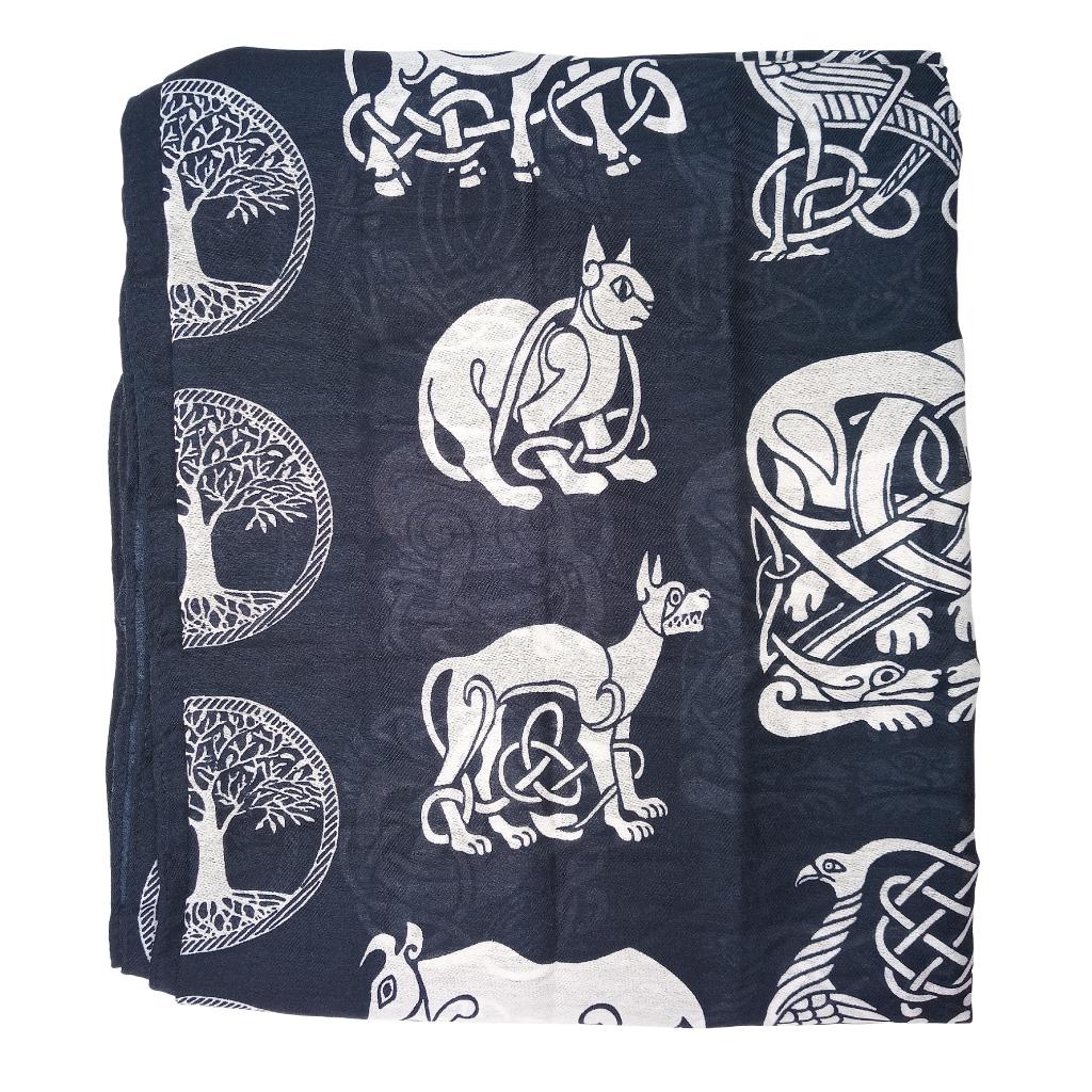 Irish Celtic Symbols Scarf - Navy/White