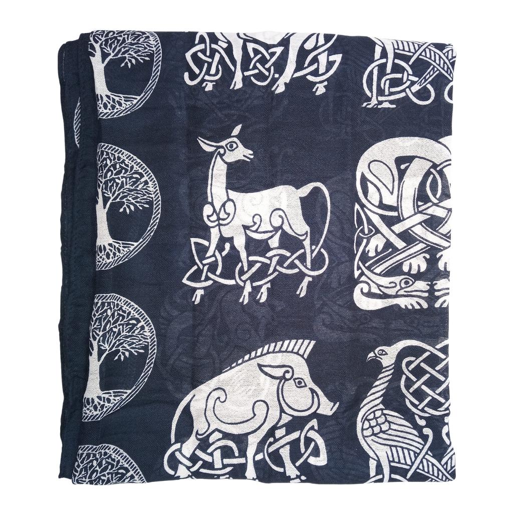 Irish Celtic Symbols Scarf - Navy/White