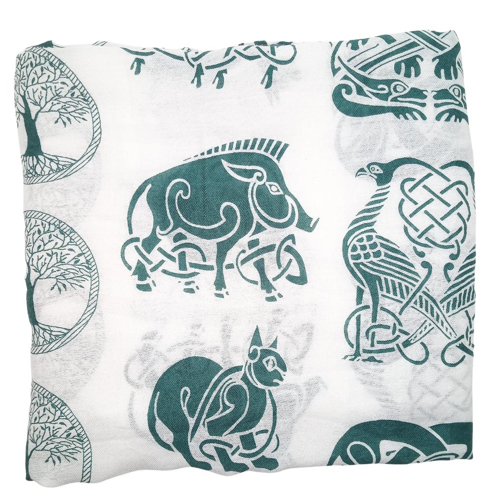 Irish Celtic Symbols Scarf - White/Green