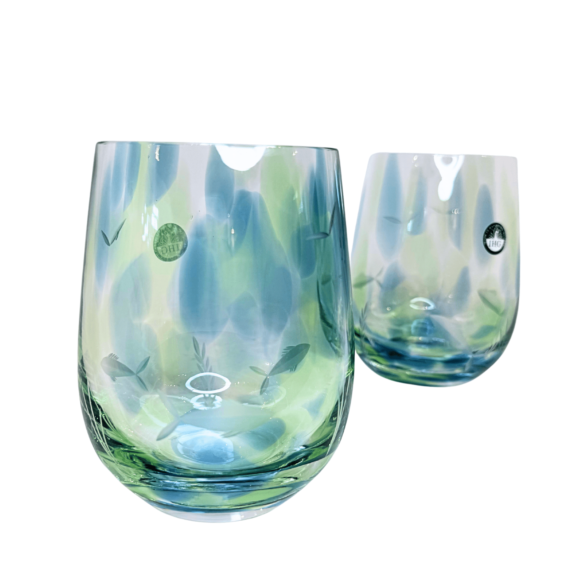 Irish Handmade Glass Company Seagrass Stemless Wine Glass Pair - The Celtic Gift Store - Decor
