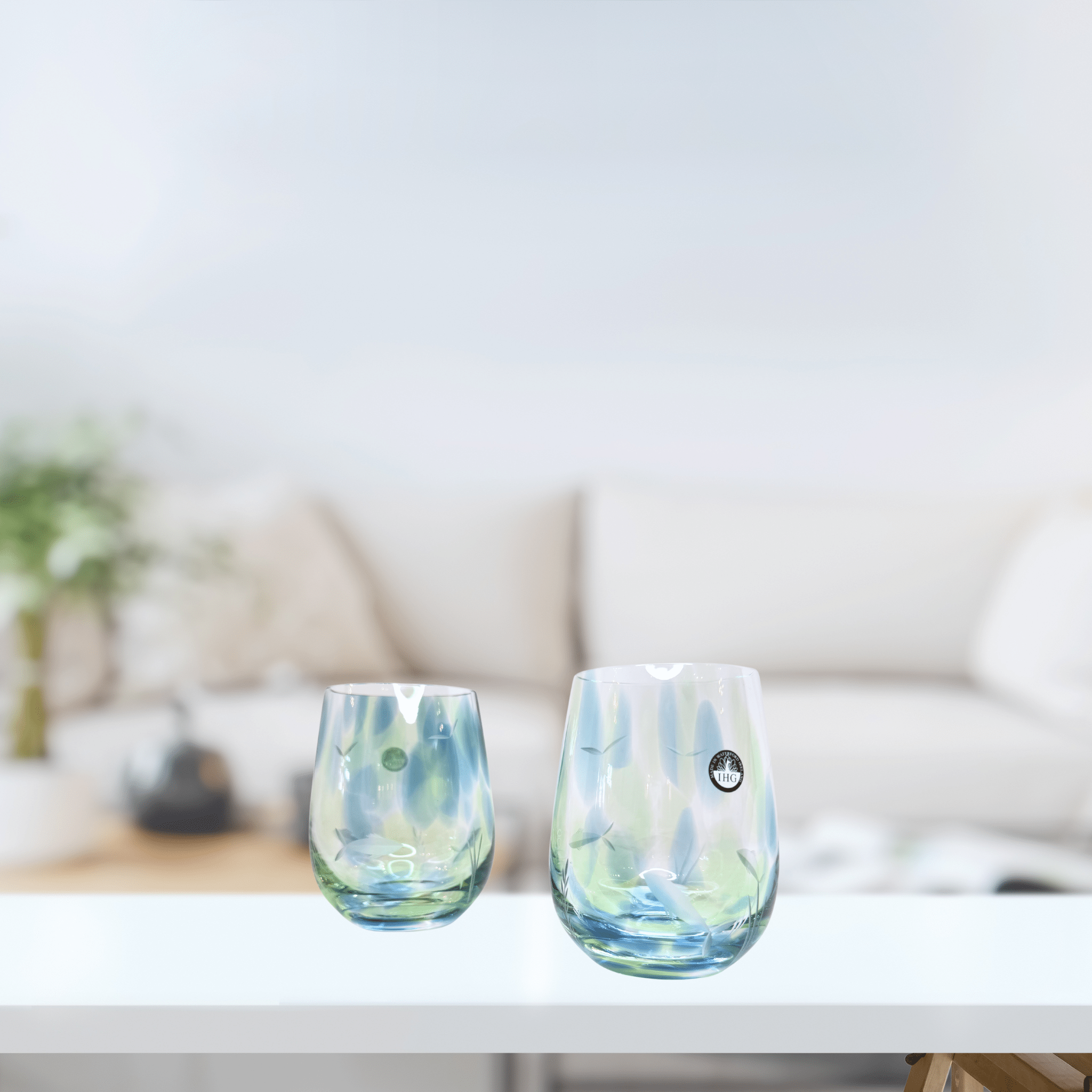 Irish Handmade Glass Company Seagrass Stemless Wine Glass Pair - The Celtic Gift Store - Decor