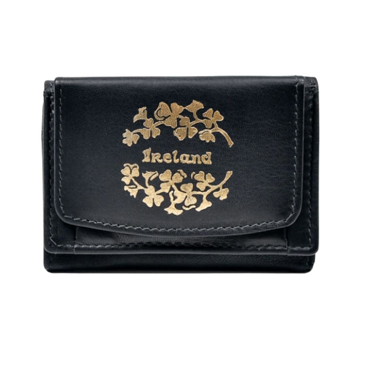 Irish Leather Gold Ireland with Shamrocks Tri - Fold Wallet