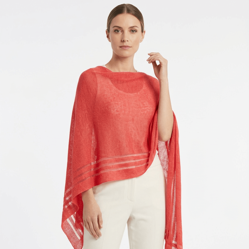 Irish Linen Poncho - Coral by V&S Handmade - Apparel & Accessories