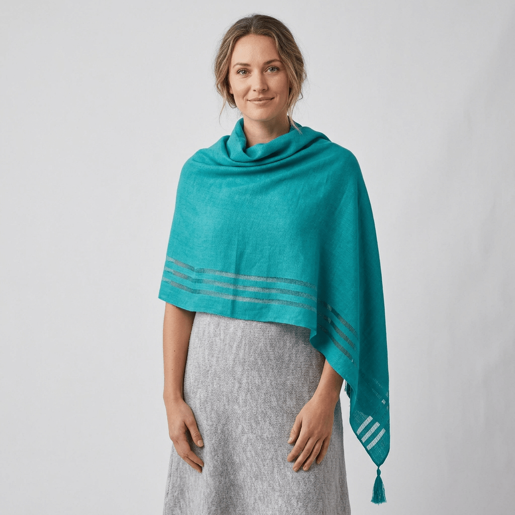 Irish Linen Poncho - Electric by V&S Handmade - Apparel & Accessories