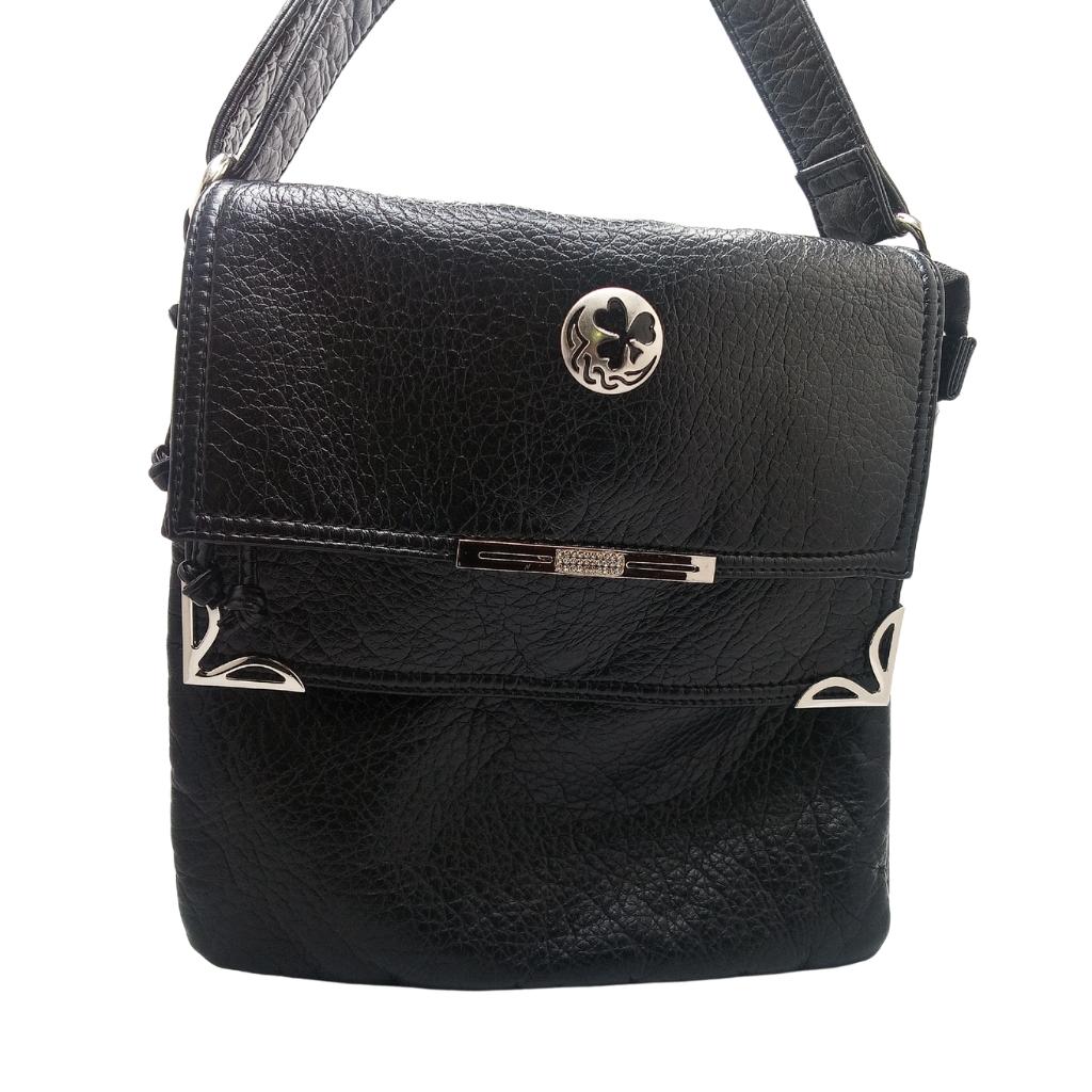 Irish Shamrock Double Flap Crossbody Bag- Black