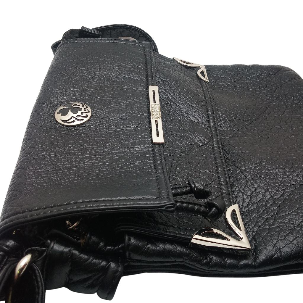 Irish Shamrock Double Flap Crossbody Bag- Black