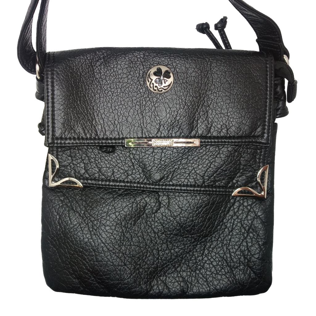 Irish Shamrock Double Flap Crossbody Bag- Black