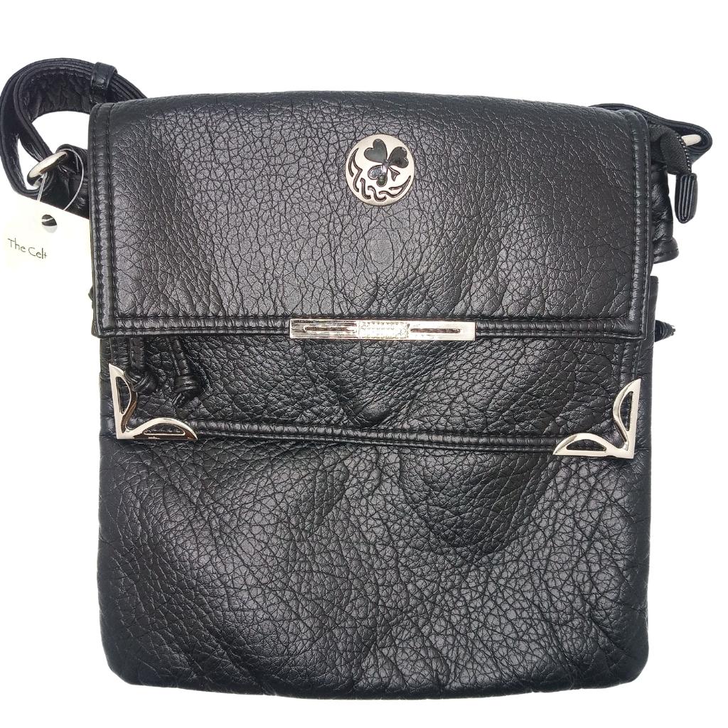 Irish Shamrock Double Flap Crossbody Bag- Black