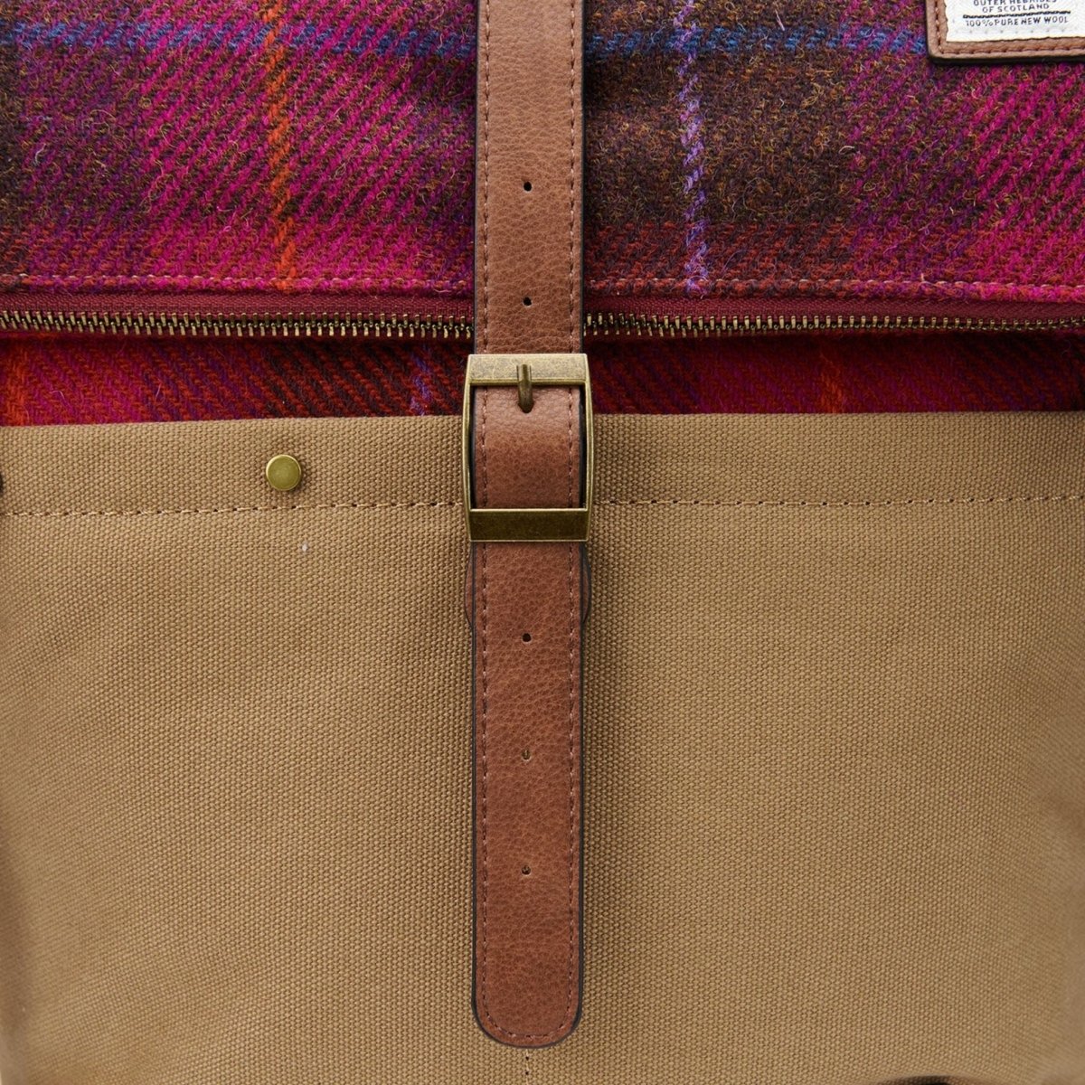 Islander Harris Tweed Canvas Backpack 'Fuchsia Tartan'