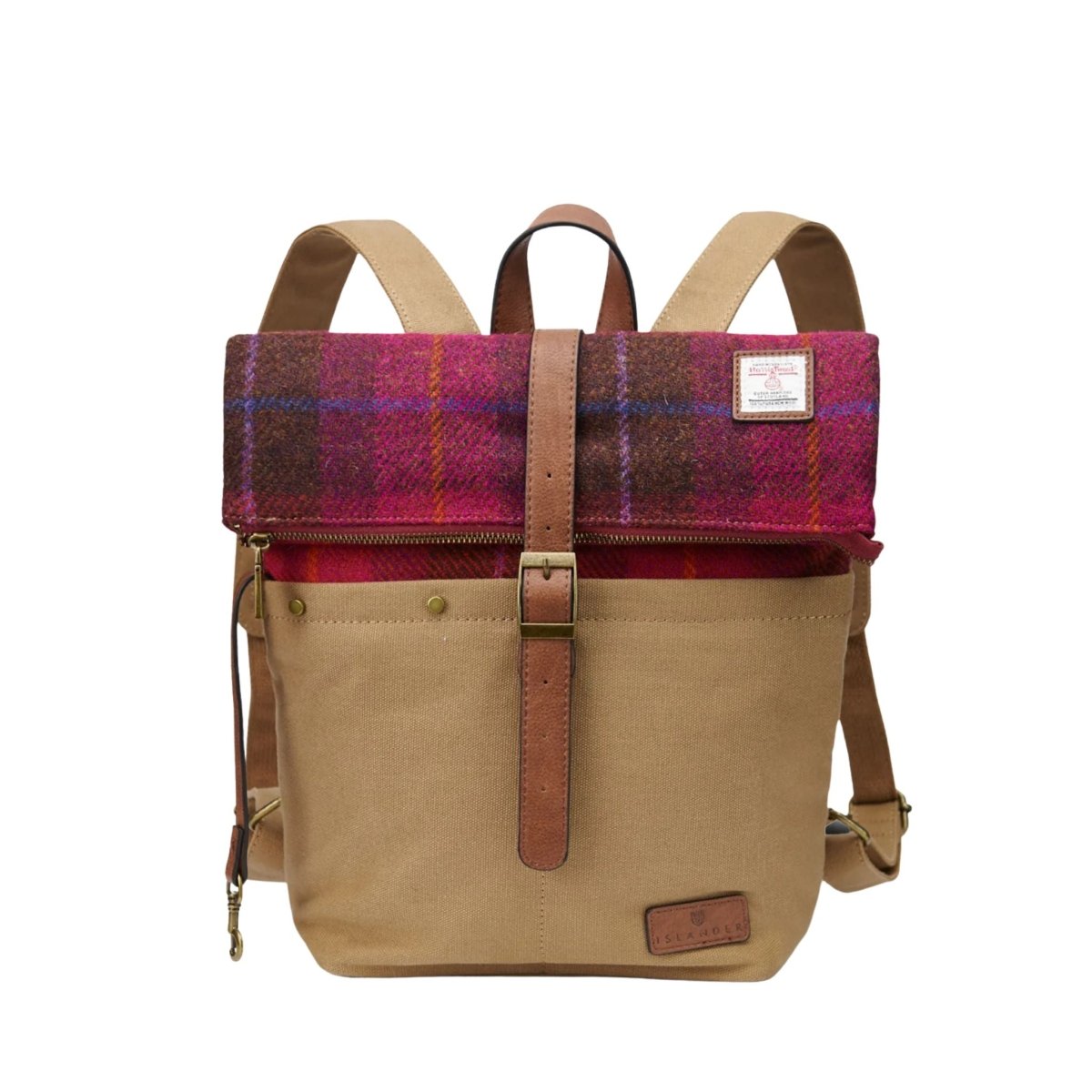 Islander Harris Tweed Canvas Backpack 'Fuchsia Tartan'