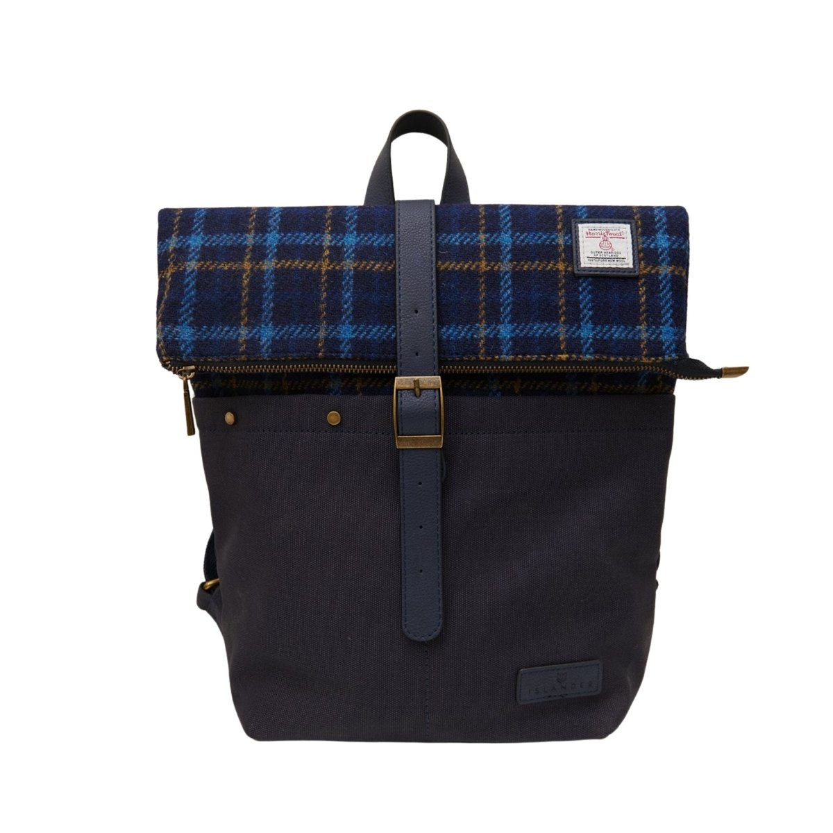 Islander Harris Tweed Canvas Backpack 'Navy Tartan'