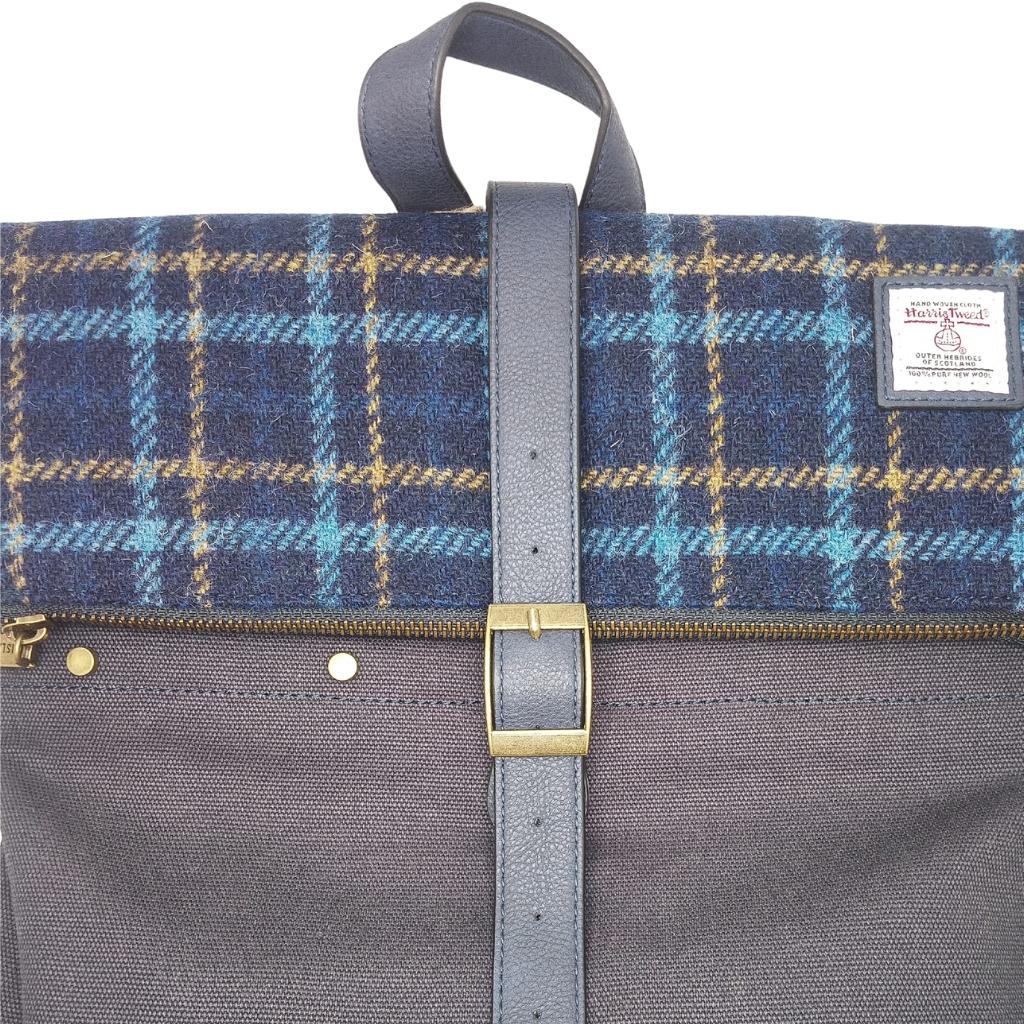 Islander Harris Tweed Canvas Backpack 'Navy Tartan'