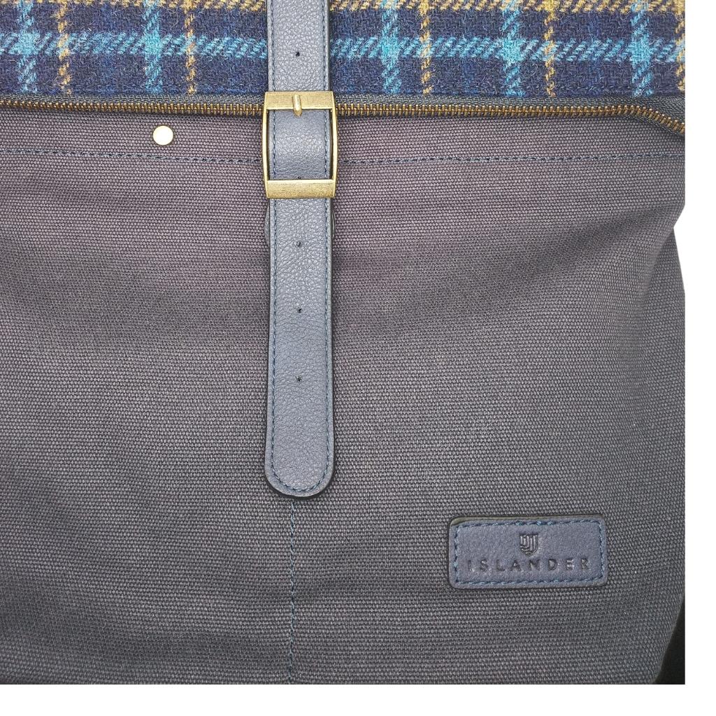 Islander Harris Tweed Canvas Backpack 'Navy Tartan'