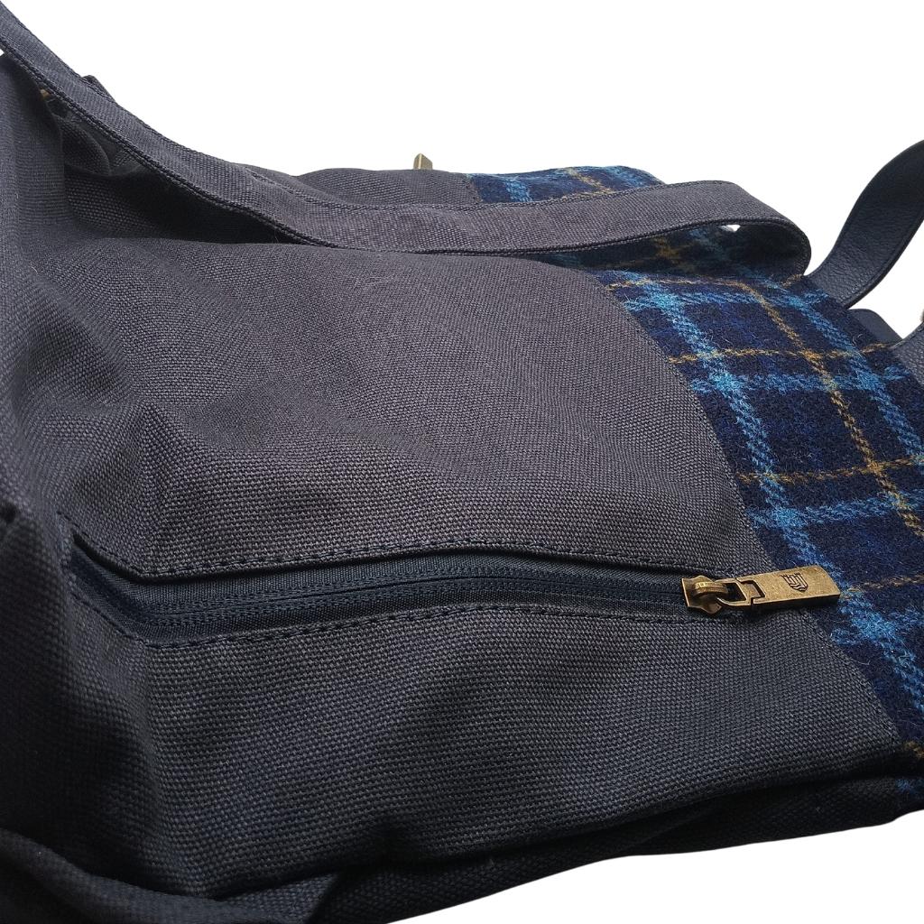 Islander Harris Tweed Canvas Backpack 'Navy Tartan'