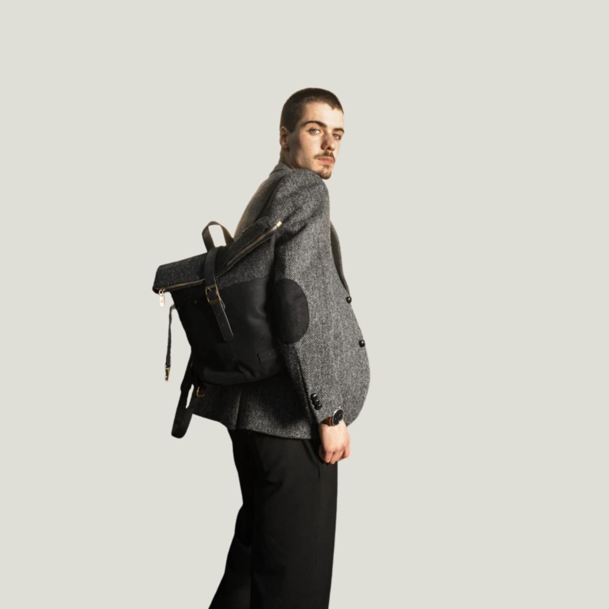 Islander Harris Tweed Canvas Backpack 'Navy Tartan'