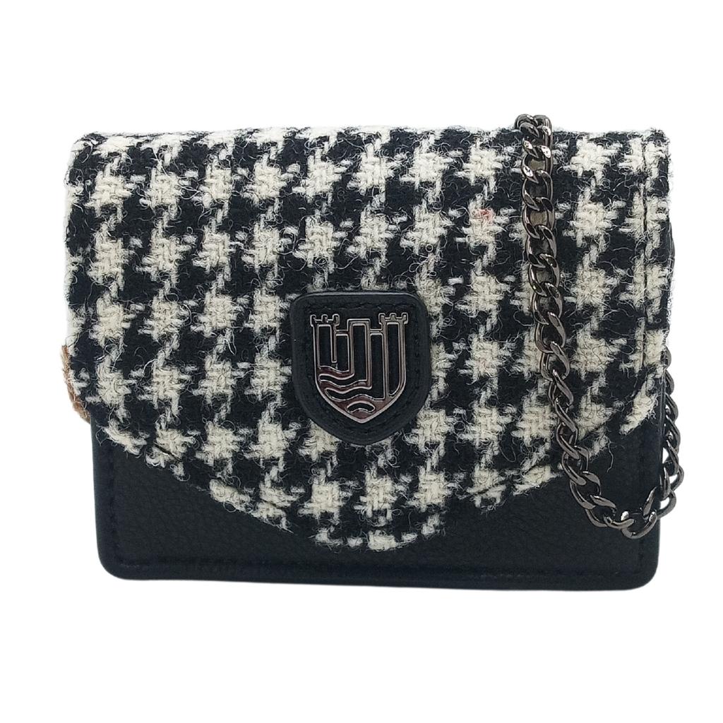 Islander Harris Tweed Card Case 'Black and White Dogstooth'