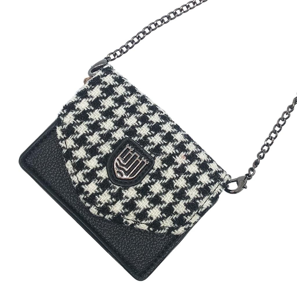 Islander Harris Tweed Card Case 'Black and White Dogstooth'