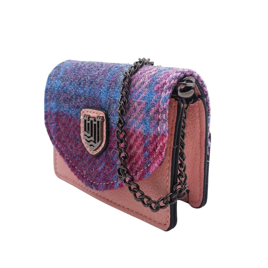 Islander Harris Tweed Card Case 'Pink and Blue Tartan'