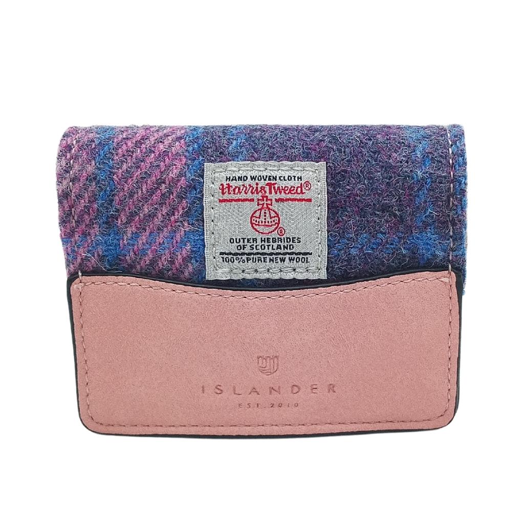 Islander Harris Tweed Card Case 'Pink and Blue Tartan'
