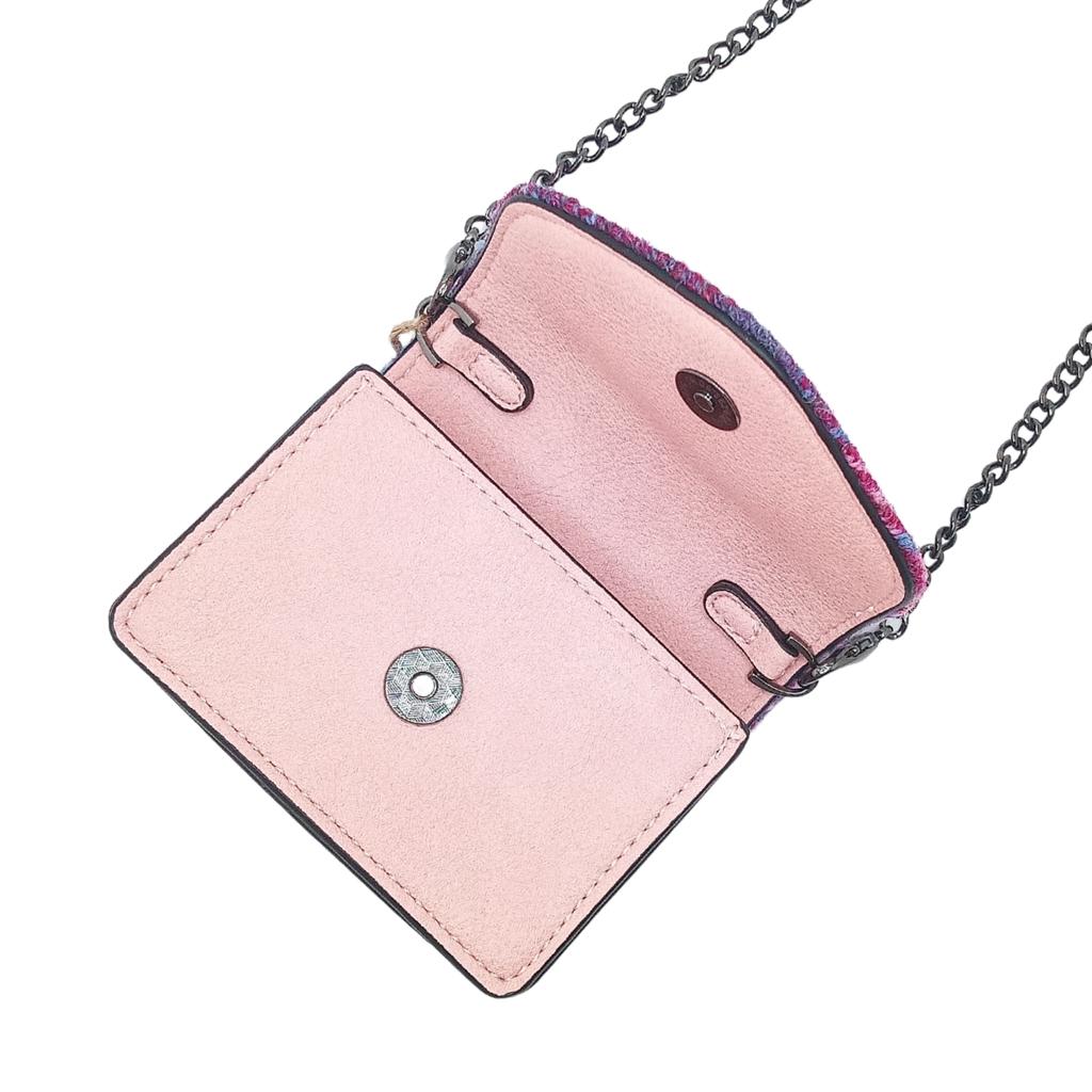 Islander Harris Tweed Card Case 'Pink and Blue Tartan'