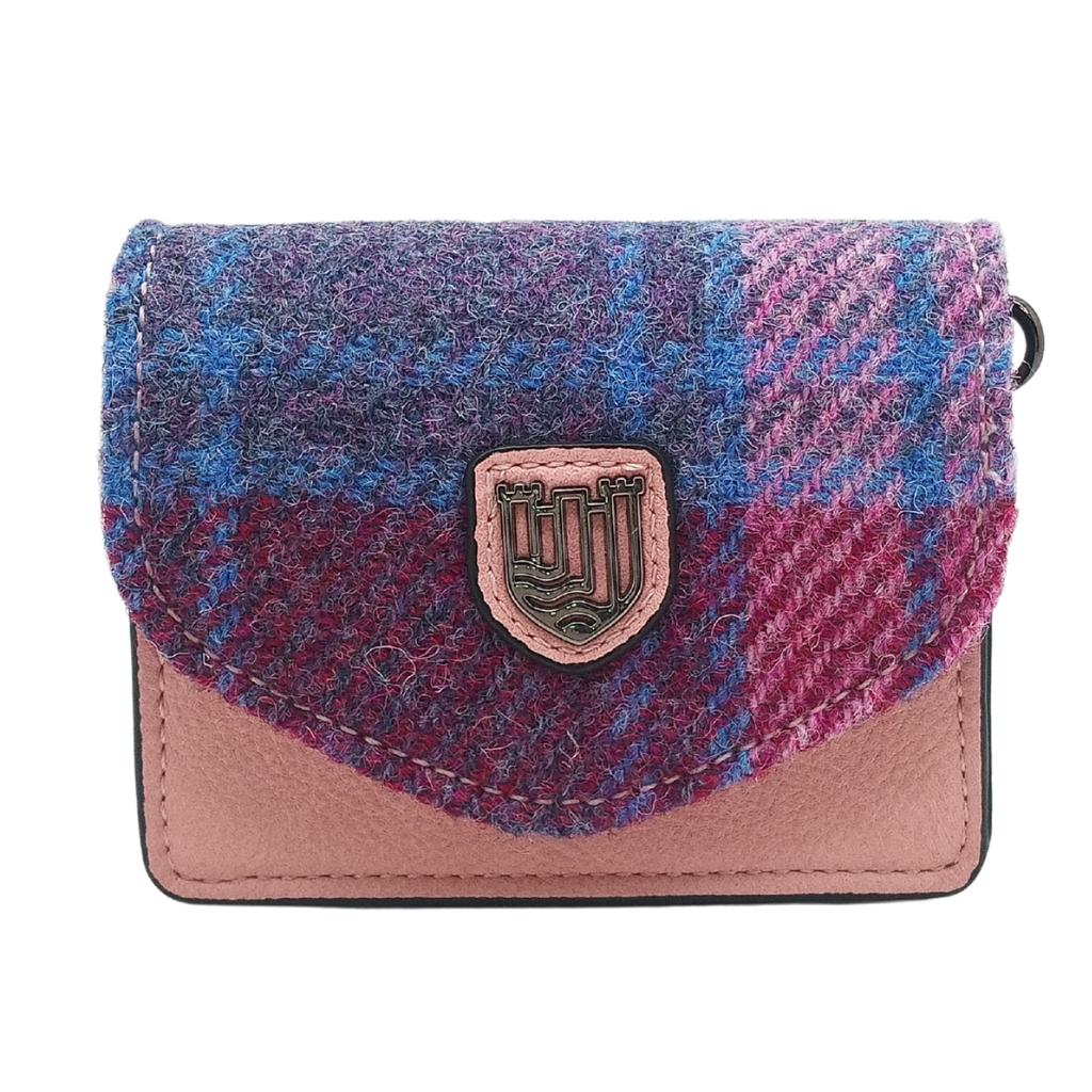 Islander Harris Tweed Card Case 'Pink and Blue Tartan'