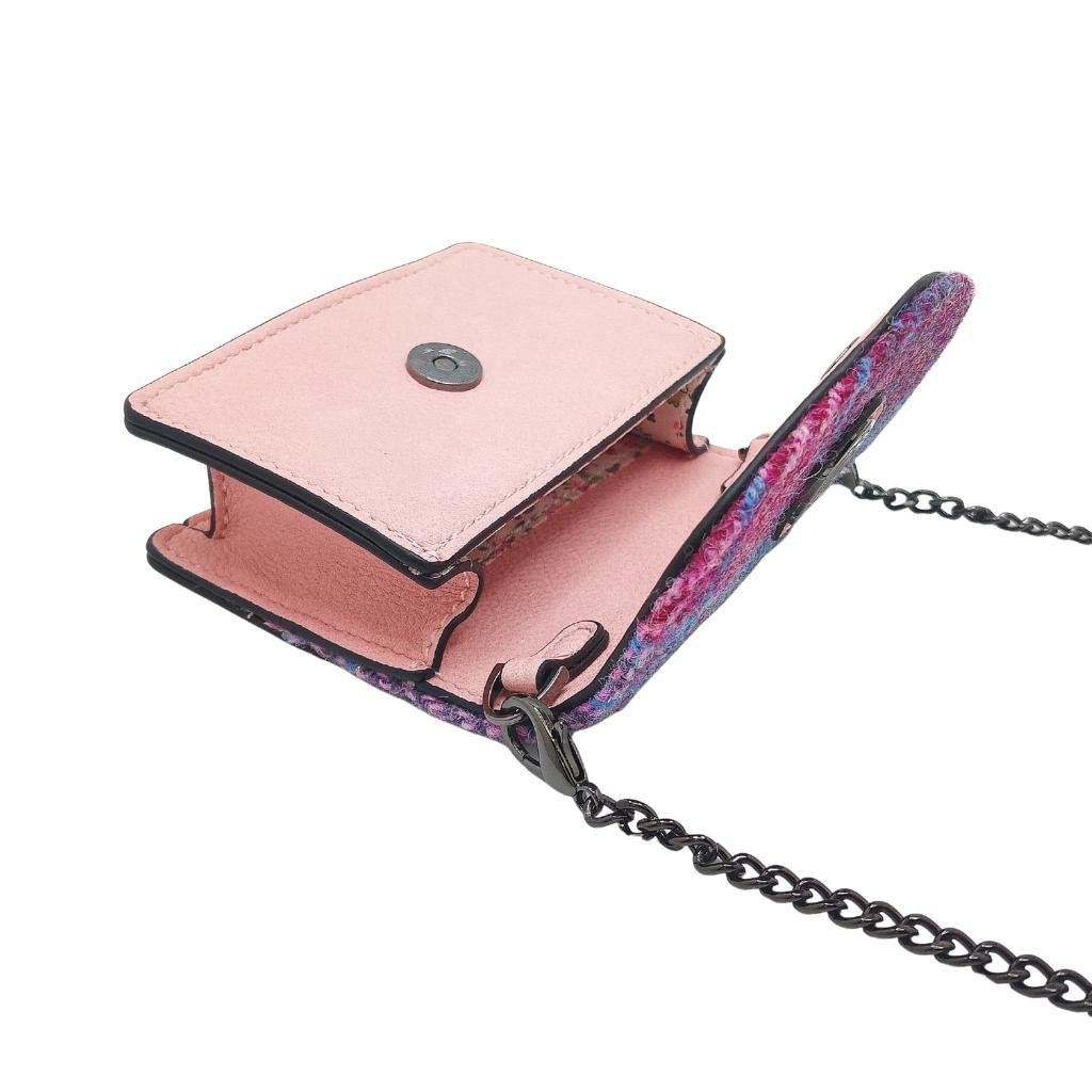Islander Harris Tweed Card Case 'Pink and Blue Tartan'
