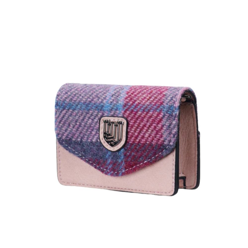 Islander Harris Tweed Card Case 'Pink and Blue Tartan'