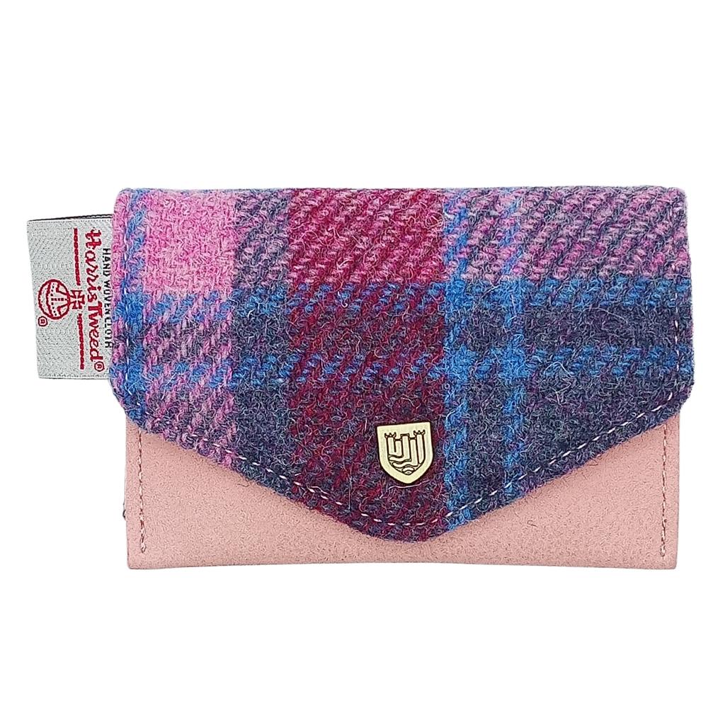 Islander Harris Tweed Card Wallet 'Pink and Blue Tartan'