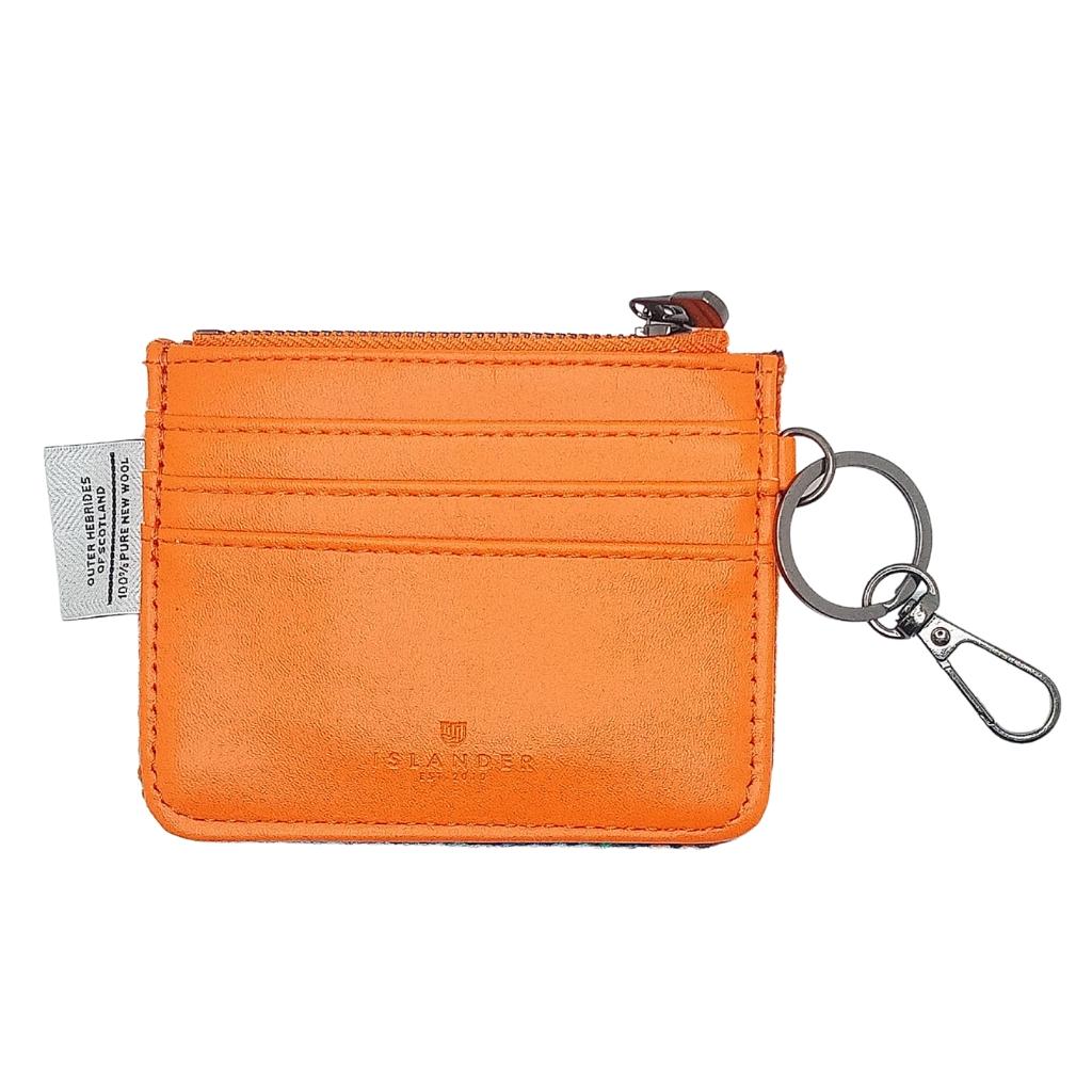 Islander Harris Tweed Card Zip Wallet 'Orange and Blue Tartan'