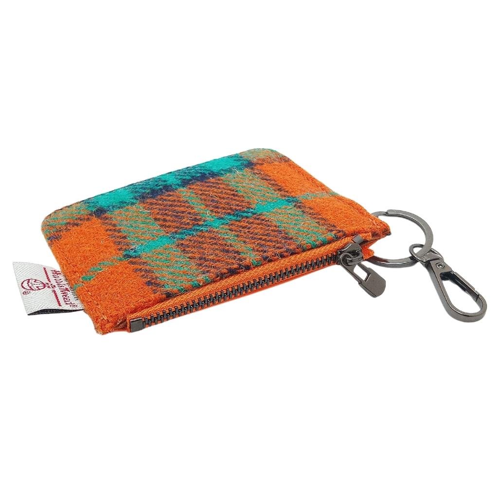 Islander Harris Tweed Card Zip Wallet 'Orange and Blue Tartan'