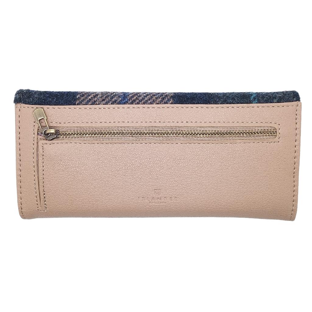 Islander Harris Tweed Large Clasp Clutch Purse 'Navy Beige Tartan'