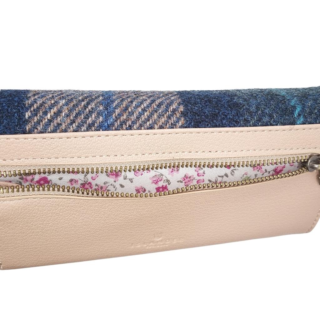 Islander Harris Tweed Large Clasp Clutch Purse 'Navy Beige Tartan'
