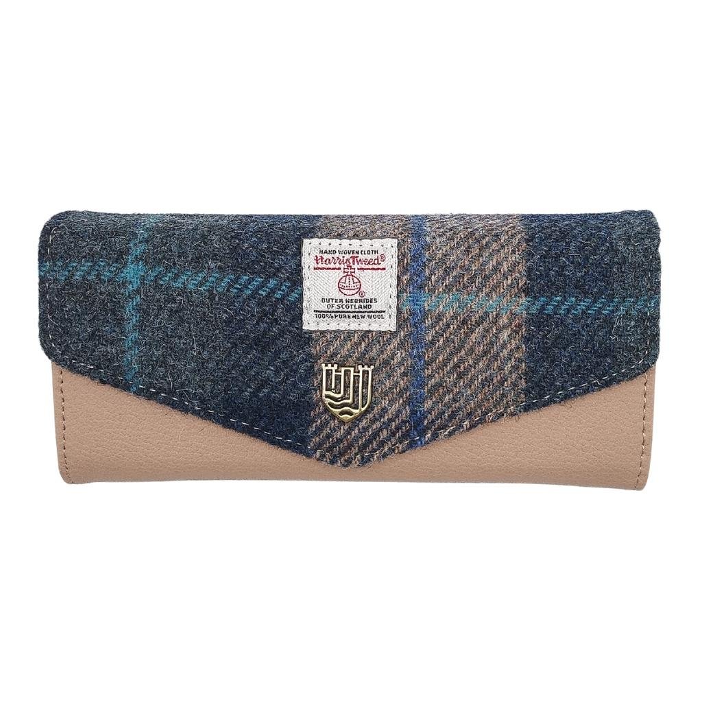 Islander Harris Tweed Large Clasp Clutch Purse 'Navy Beige Tartan'