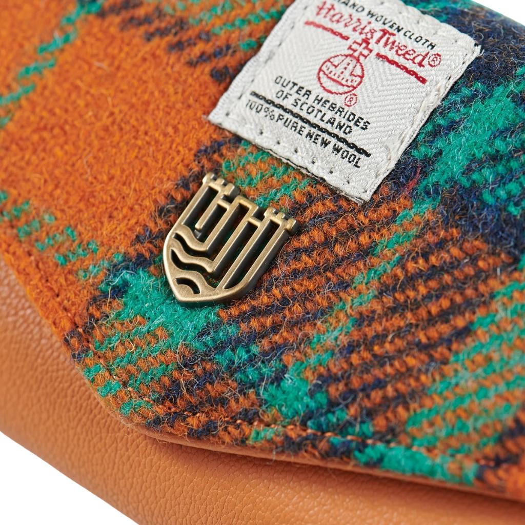 Islander Harris Tweed Large Clasp Clutch Purse 'Orange and Blue Tartan'